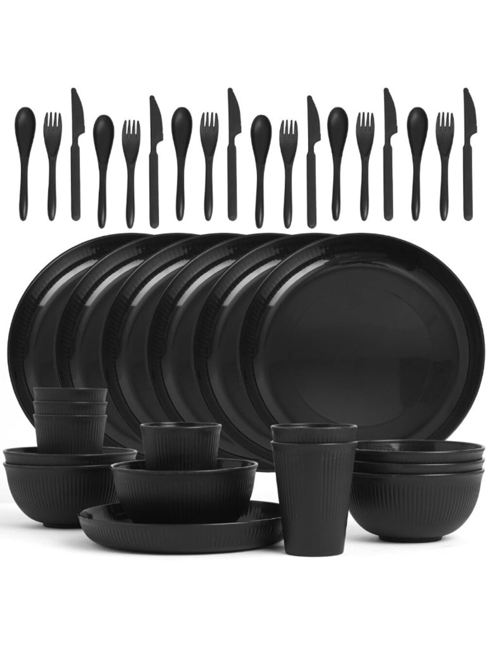 36 Pcs Unbreakable Wheat Straw Dinnerware Set for 6, Large Plates & Bowls